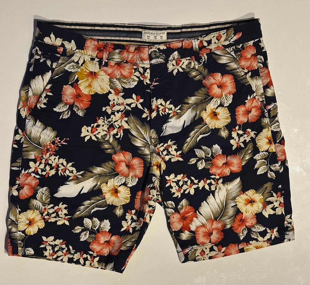 Denim & Flower Ricky Singh Men's Stretch tropical Hawaiian floral Shorts Size 36